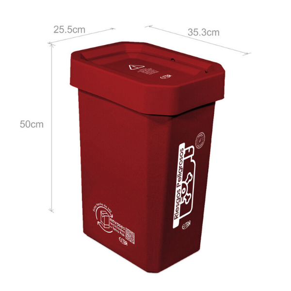 Caneca roja de 26 lts residuos peligrosos Ecobins