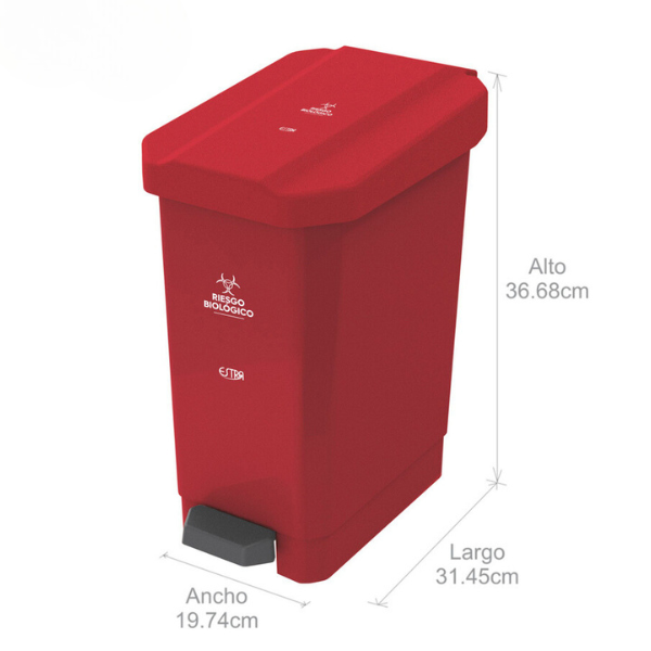 Papelera de pedal roja 10 lt Riesgo biologico Estrabins